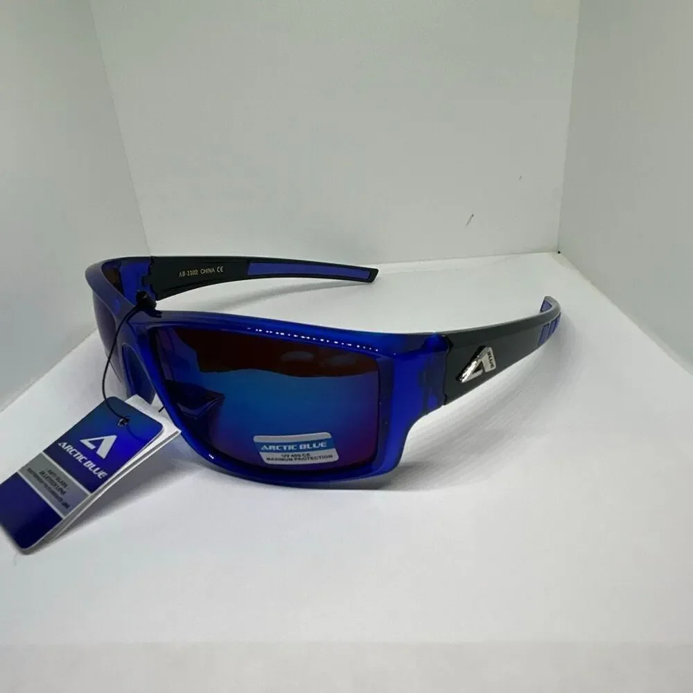 Arctic Blue Wrap Sunglasses Blue Mirror Lens UV400 Sport Style